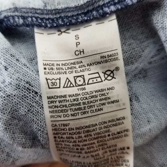 Romper Linen Smocked Wide Leg Cropped Pockets Blue Jumpsuit Scenic Print - Picture 2 of 13